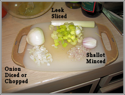 Chopped Onions, Minced Shallots, Sliced Shallots