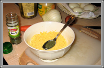 Hardboiled egg yolks smashed to a rough texture